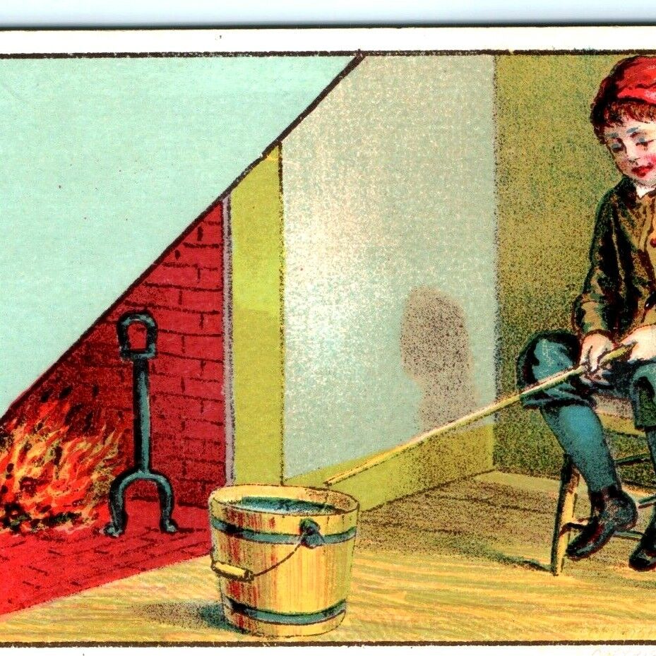 c1880s Stock Trade Card Business Advertising Blank Litho Fire Fishing Inside C20