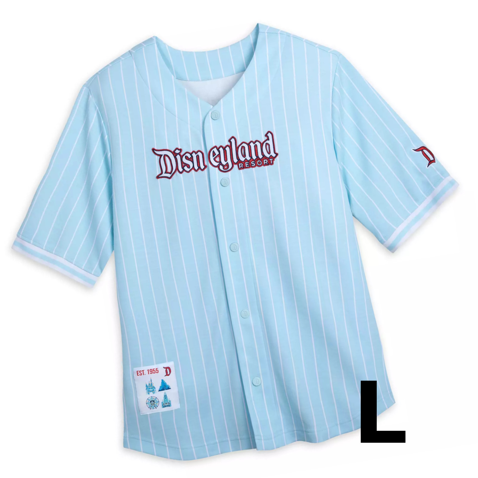 Disneyland Resort Baseball Jersey Adult LARGE Pinstripe Disney Shirt