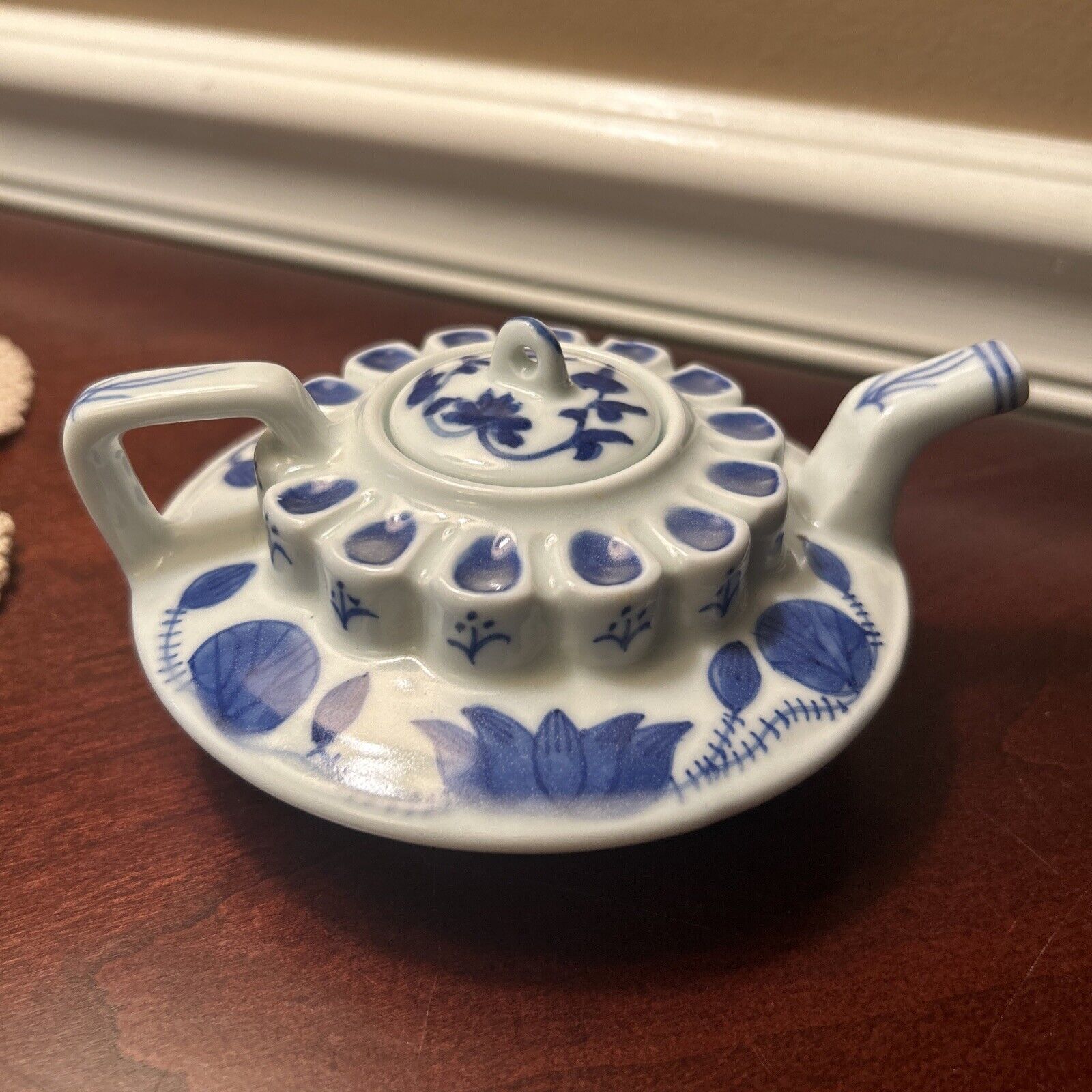 Chinese Jiaqing Years of the Qing Dynasty 5” Blue & White Teapot Rare Stamped