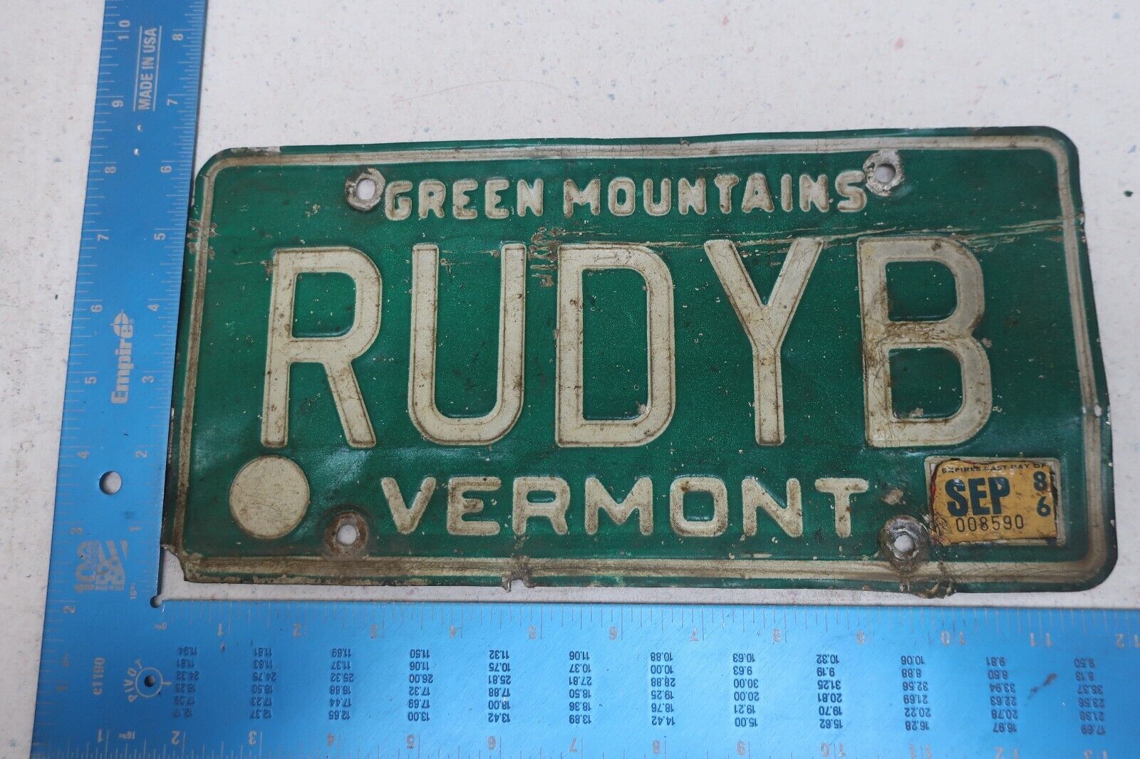 Vermont VT License Plate Tag Vanity 1986 86 Rudy B Mans First Name RUDYB #2