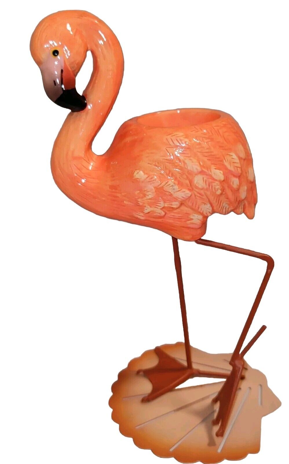 VTG Flamingo Candle Holder Tea Light FIGI Kitsch Kitschy Pink Metal Coastal 