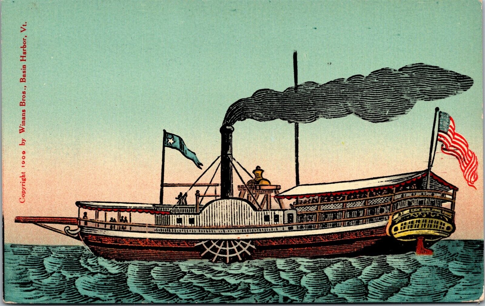 Vtg The Vermont First Steamboat on Lake Champlain Burlington VT 1910s Postcard
