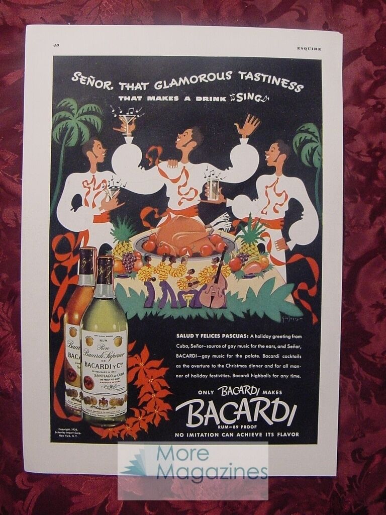 1936 Esquire Advertisement Bacardi Rum SCHENLEY\'s Ancient Special Reserve Rye