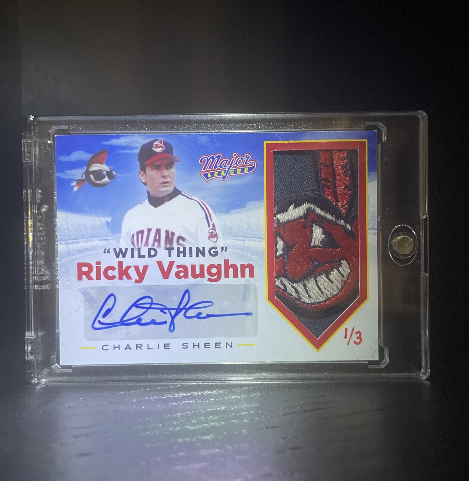 CHARLIE SHEEN Wild Thing Ricky Vaughn Auto Patch 1/3 Major League Indians Wahoo