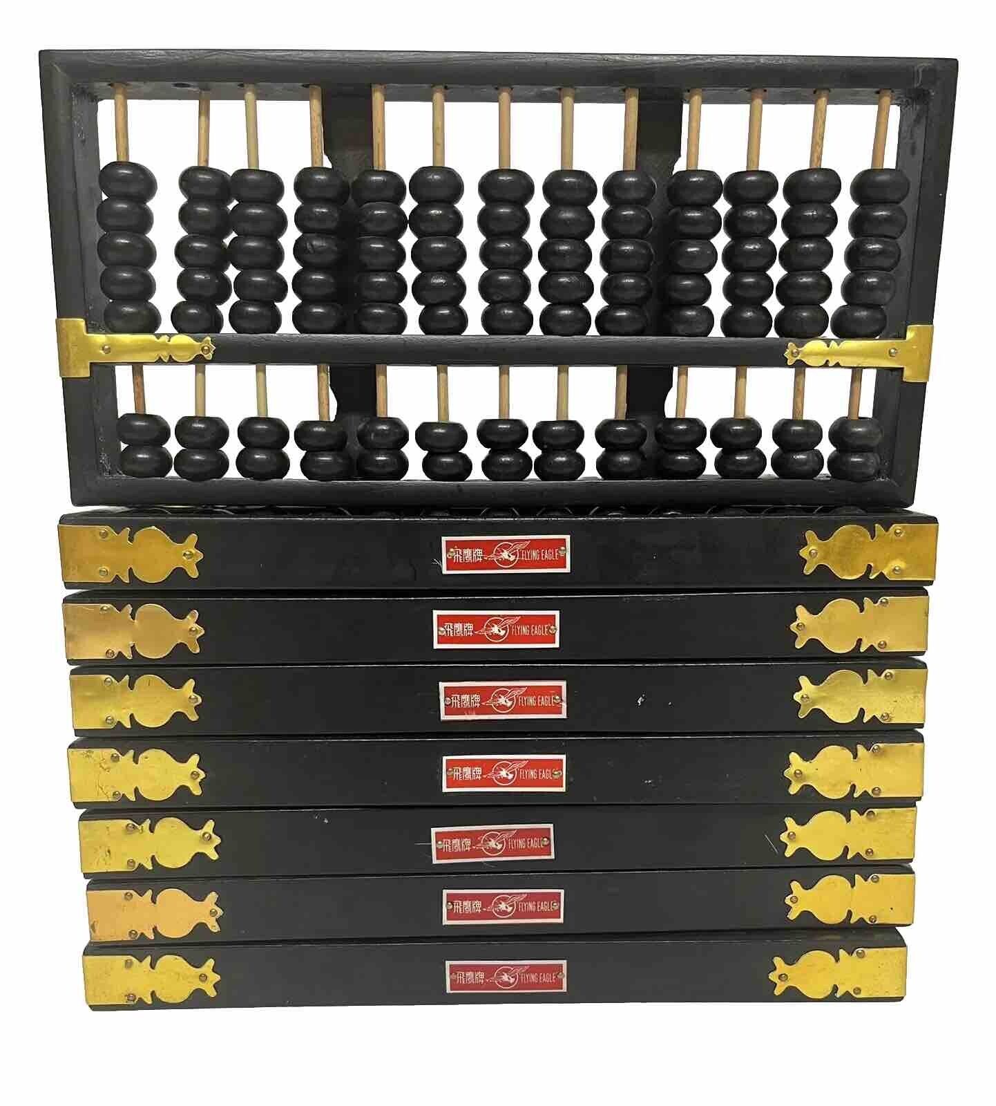 Lot 8 FLYING EAGLE ABACUS ABACUSES Black Wood Beads and Gold Metal Corners 11x5\