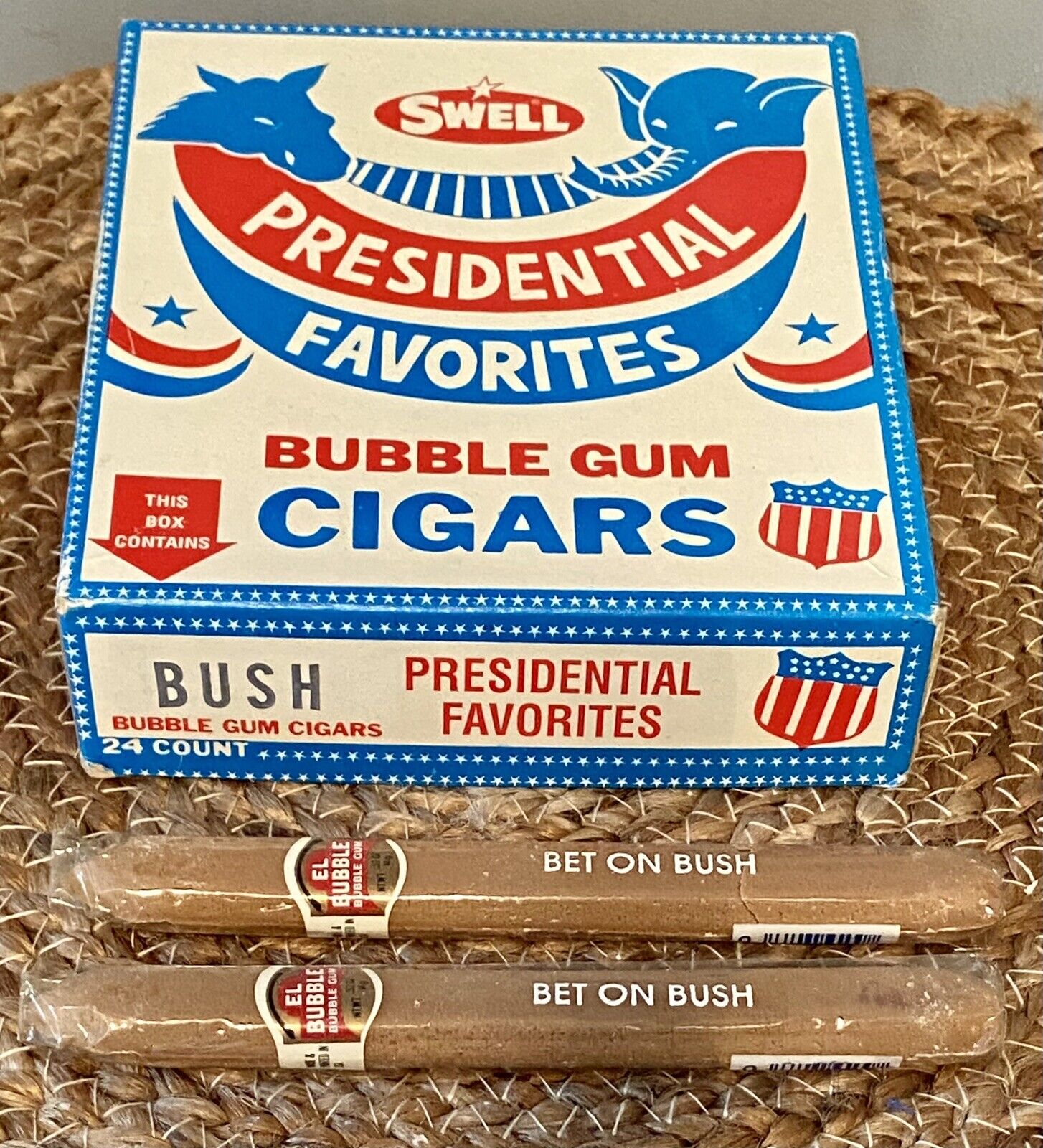 2 Vintage President George Bush Sr. Campaign Promo Bubble Gum Cigars Sealed RARE