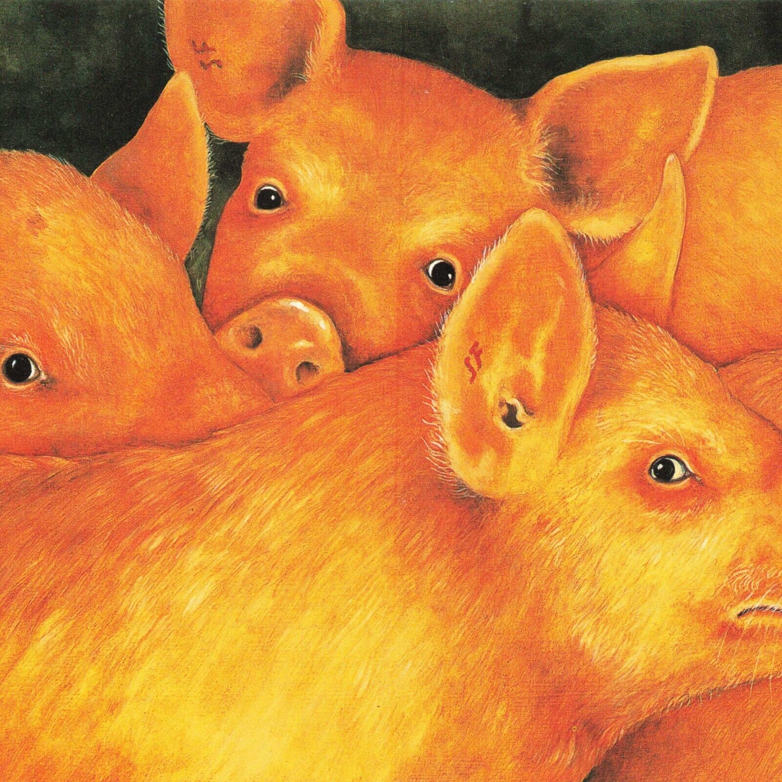 Postcard Pigs Stuart Fowler Art Charlotte Lyon Figurative Painter c1995 Animals