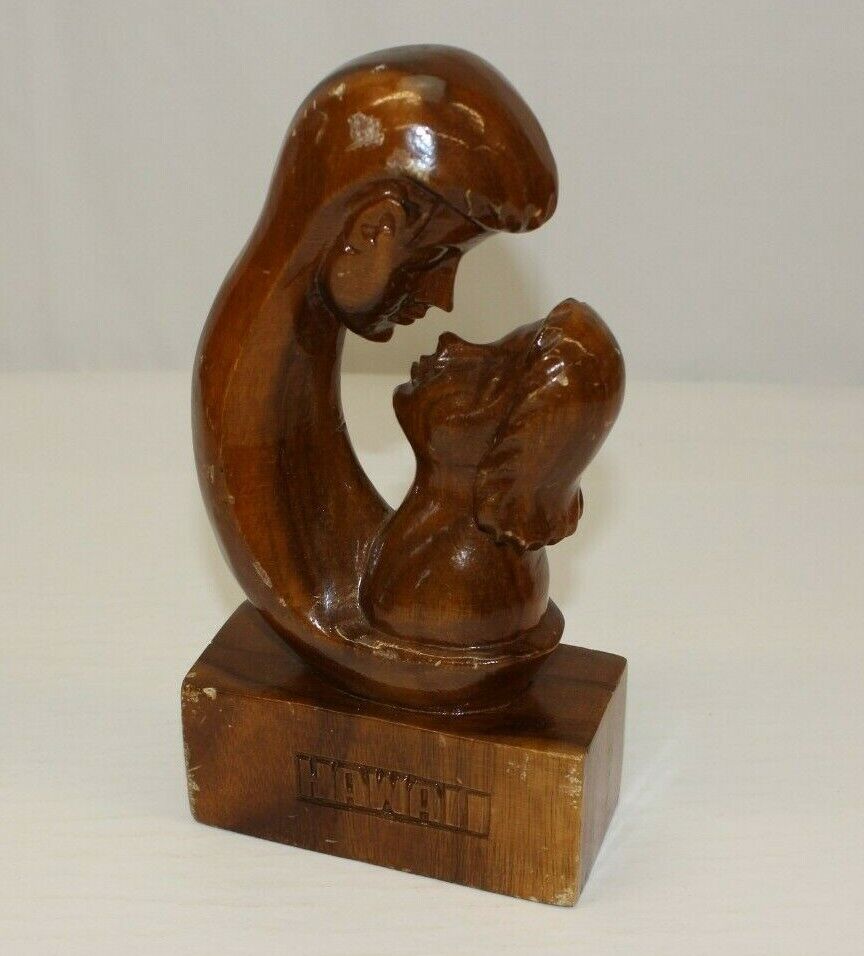 VTG Wood Carved Mid Century Modern MCM Hawaii Embraced Lovers Statue