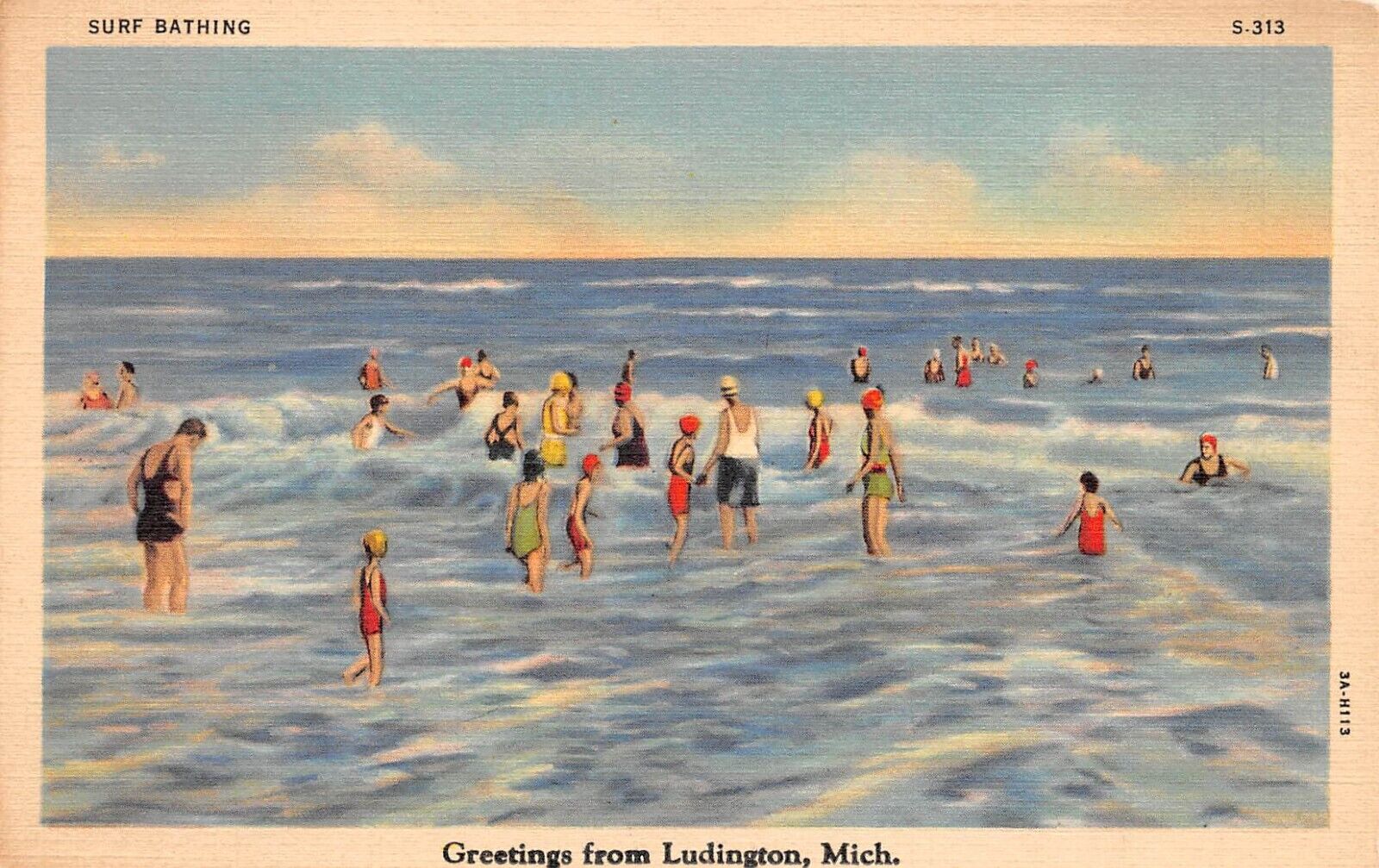 Surf Bathing Greetings From Ludington Michigan Postcard