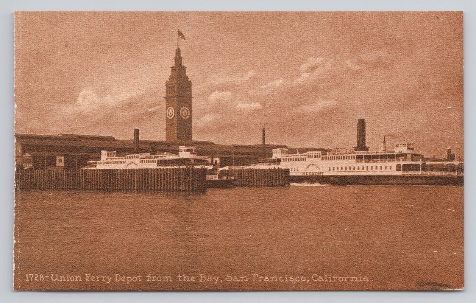Postcard Union Ferry Depot from the Bay San Francisco California 1728 Sepia