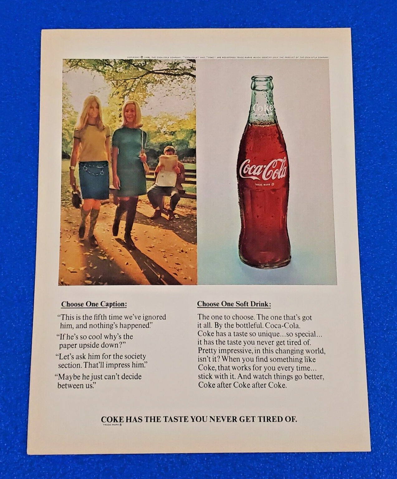1968 COCA-COLA ORIGINAL PRINT AD 