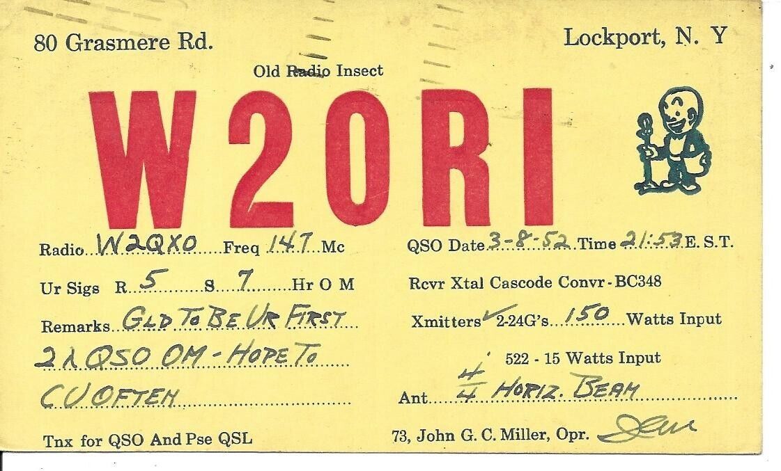 QSL 1952 Lockport   New York   radio  card