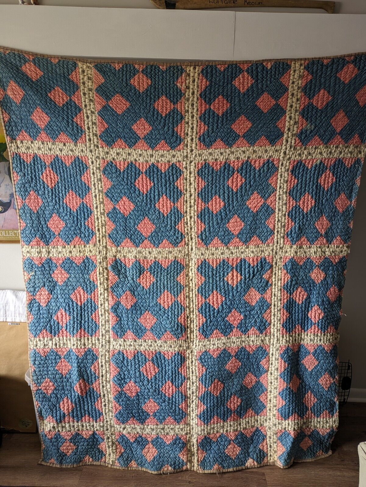 Antique Cotton Hand Made Patchwork Quilt Dated To Late 1910s Early 1920s
