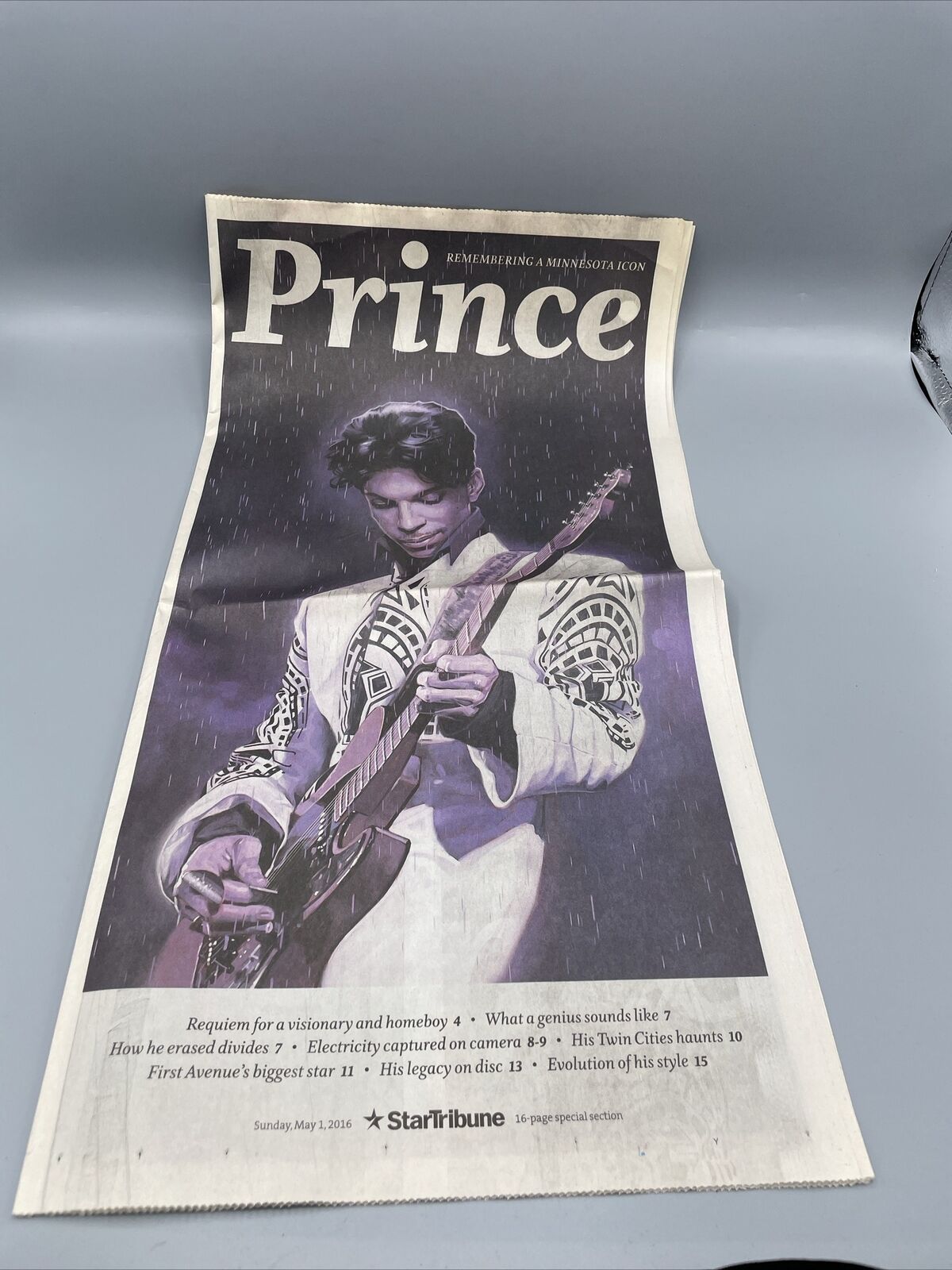REMEMBERING PRINCE~MAY 1 2016 MPLS STAR TRIBUNE 16 PG TRIBUTE~A MINNESOTA ICON