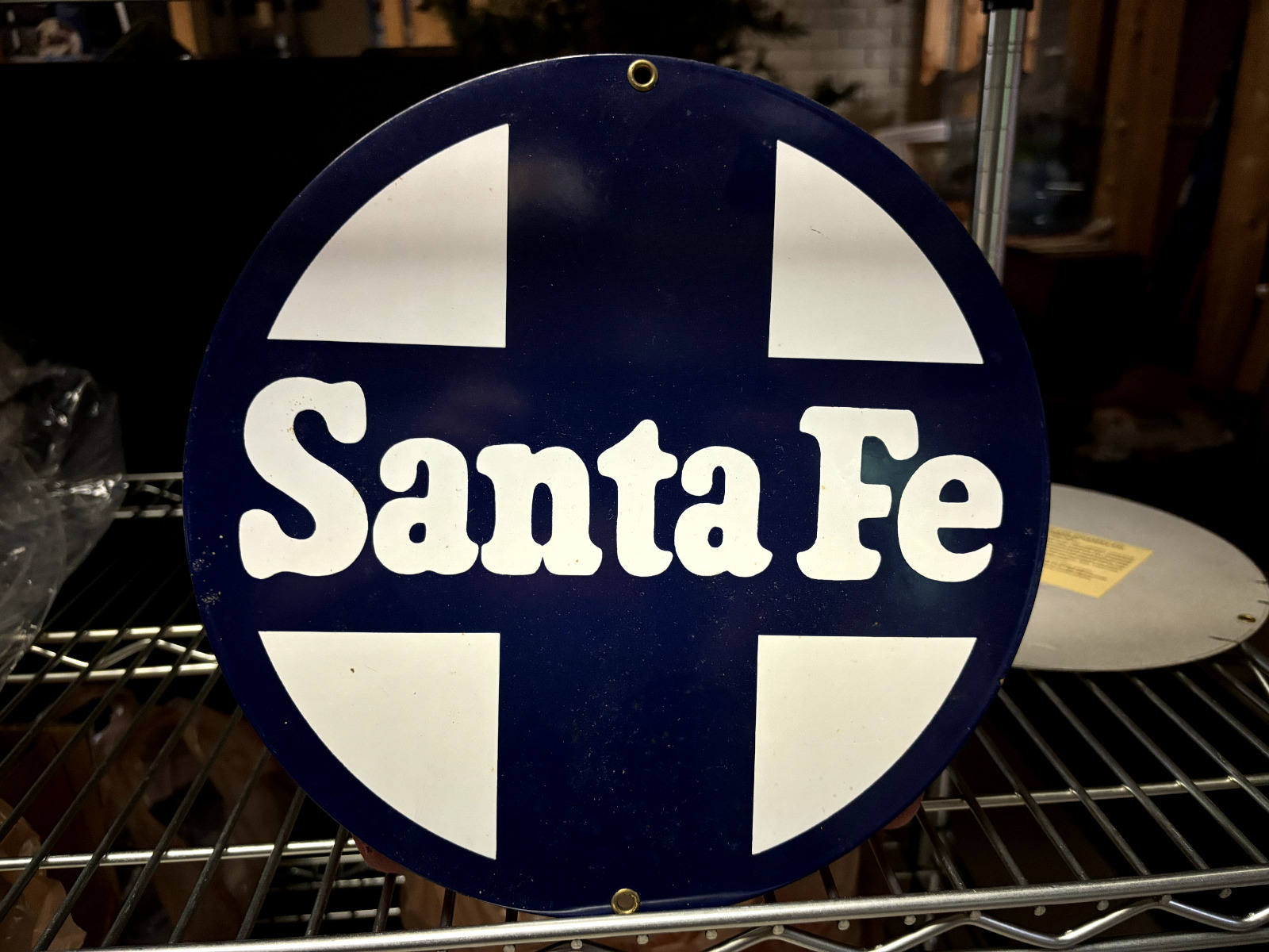 Ande Rooney Santa Fe Railroad Porcelain Sign
