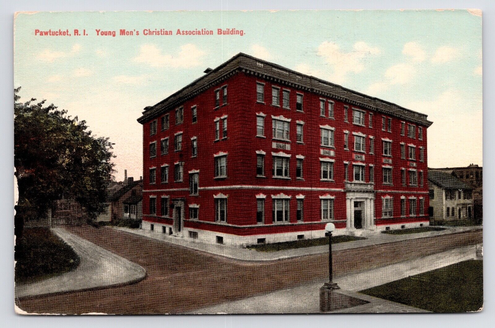 c1908~YMCA Building~Downtown~Pawtucket Rhode Island RI~Antique Vintage Postcard