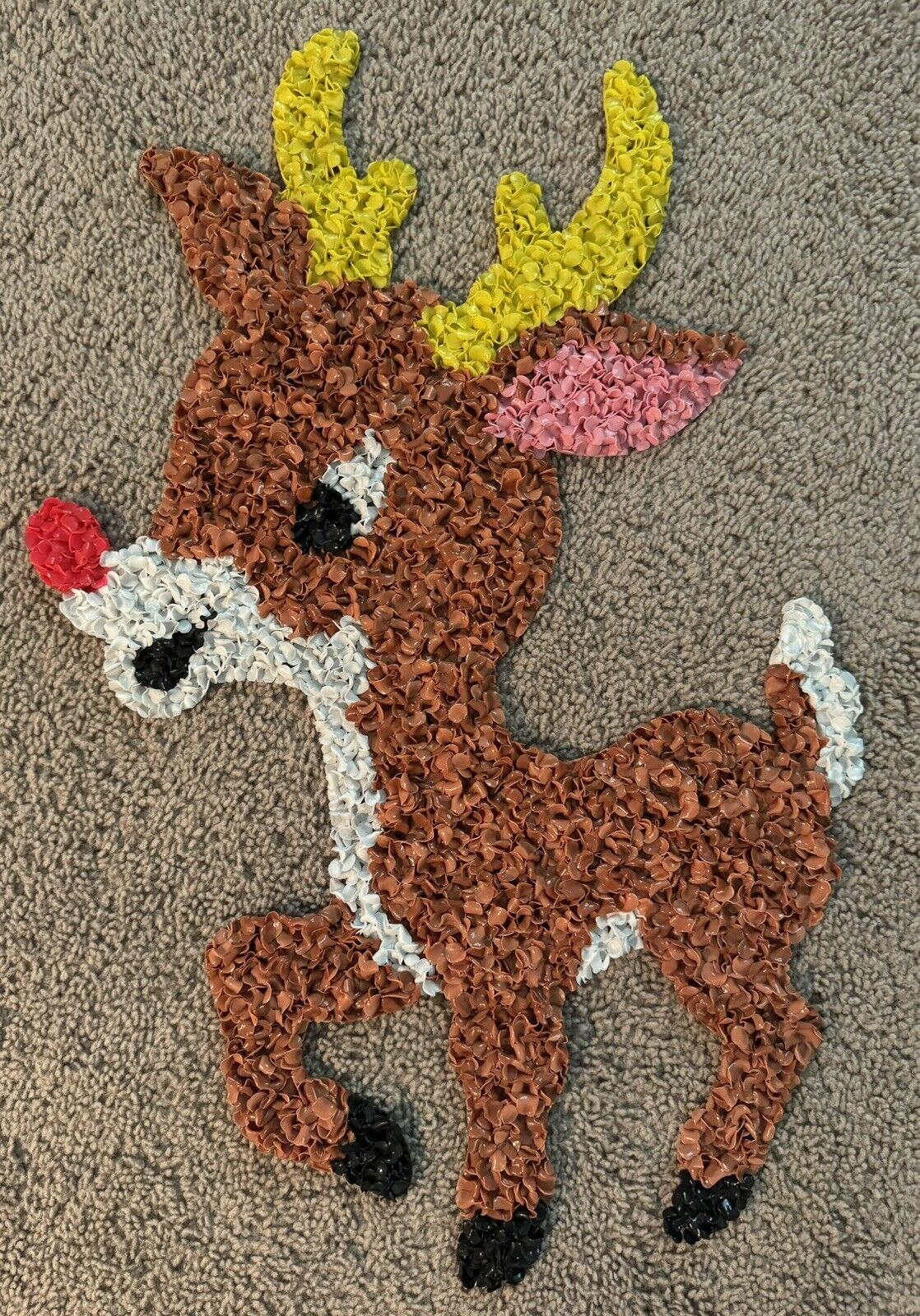 Vintage Rudolph Red-Nosed Reindeer Melted Popcorn Plastic Christmas Decoration
