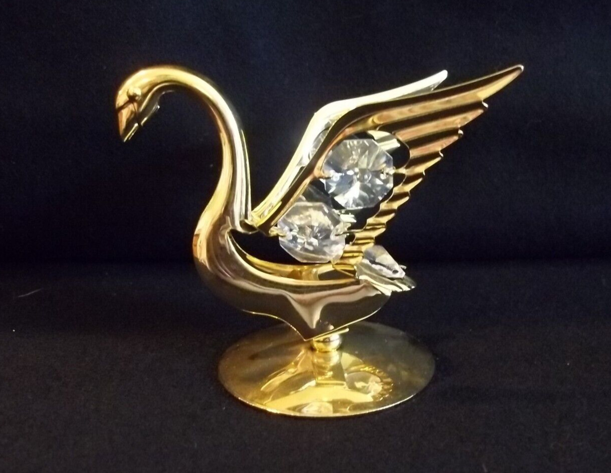 Swan Suncatcher Figurine 24K Gold Plated Austria Crystal Mascot