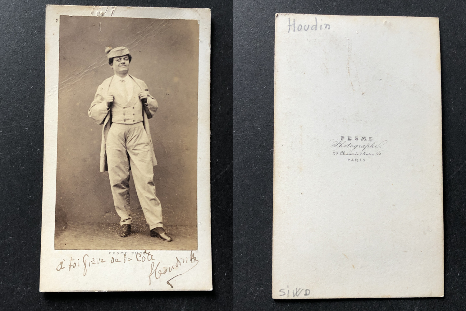 Pesme, Paris, Actor, The Comedian Houdin, circa 1865, autographed vintage cdv albu