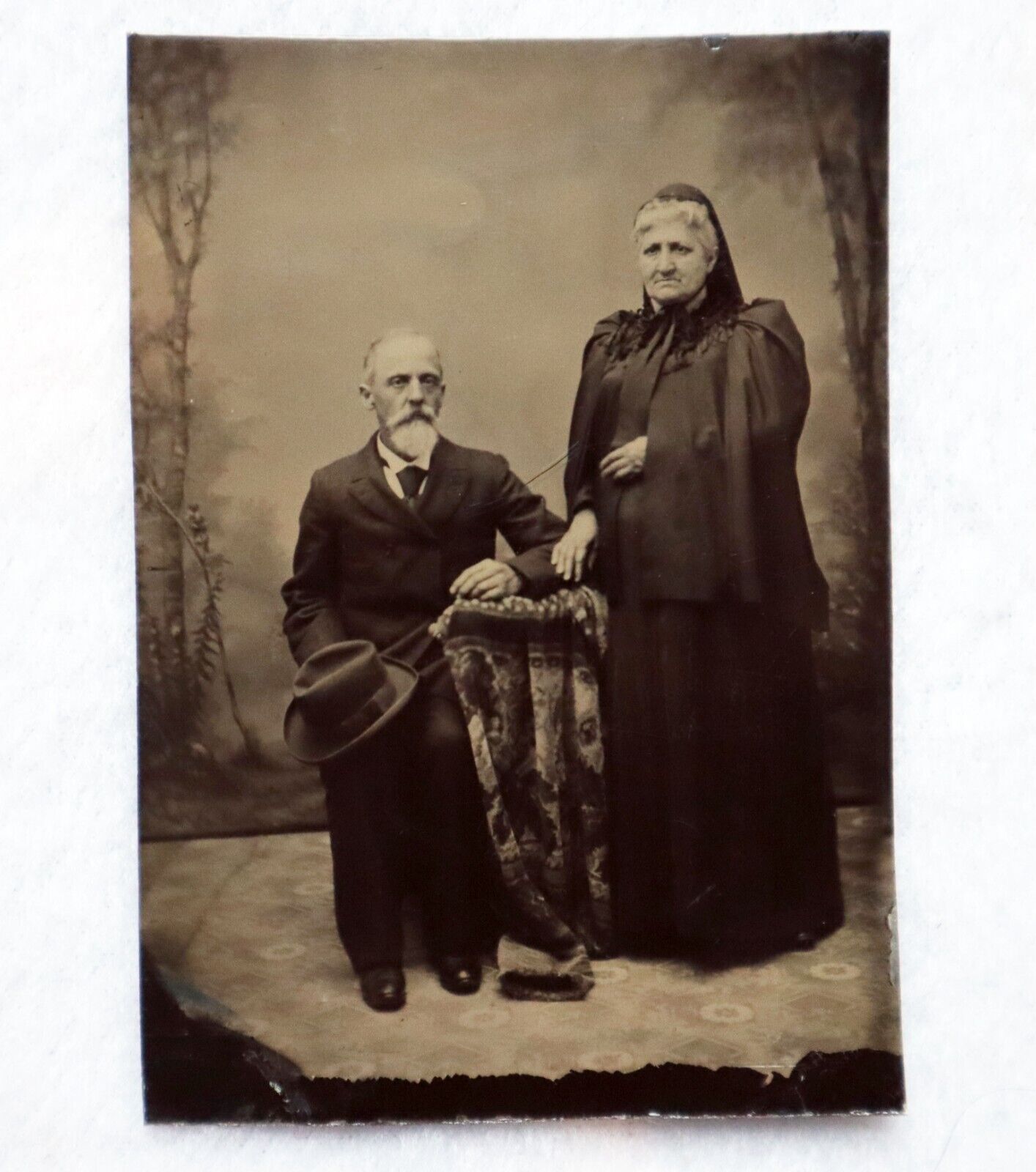 1800s Tintype Photo Possibly Post Mortem Husband Wife in Mourning Attire Antique
