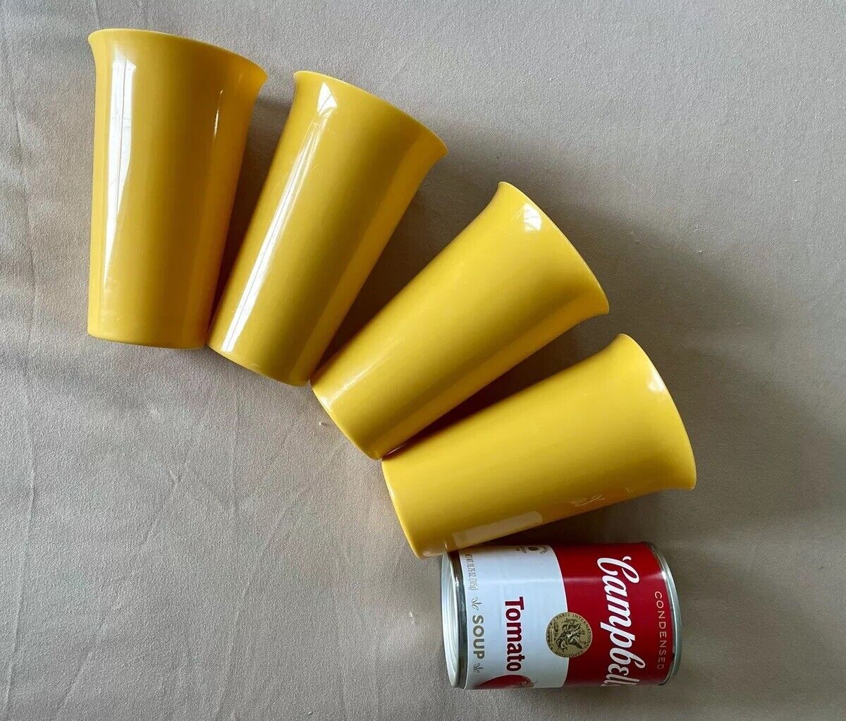 Vintage 1960s-70s Plastic Cup Tumbler Set (4)- 5.25” Harvest Gold Yellow