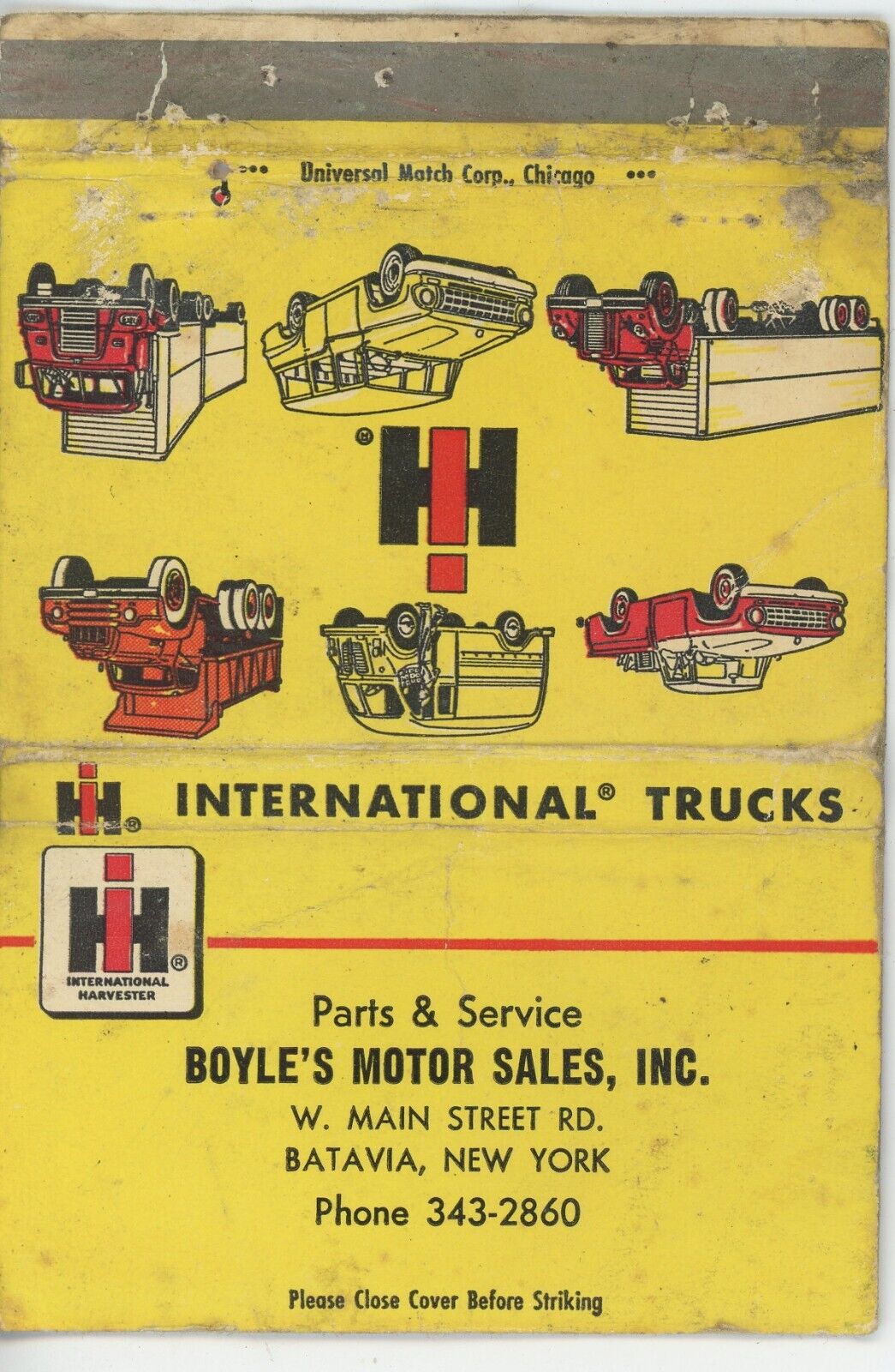 Boyle\'s Motor Sales Batavia NY International Harvester Antq Matchbook Cover D-6