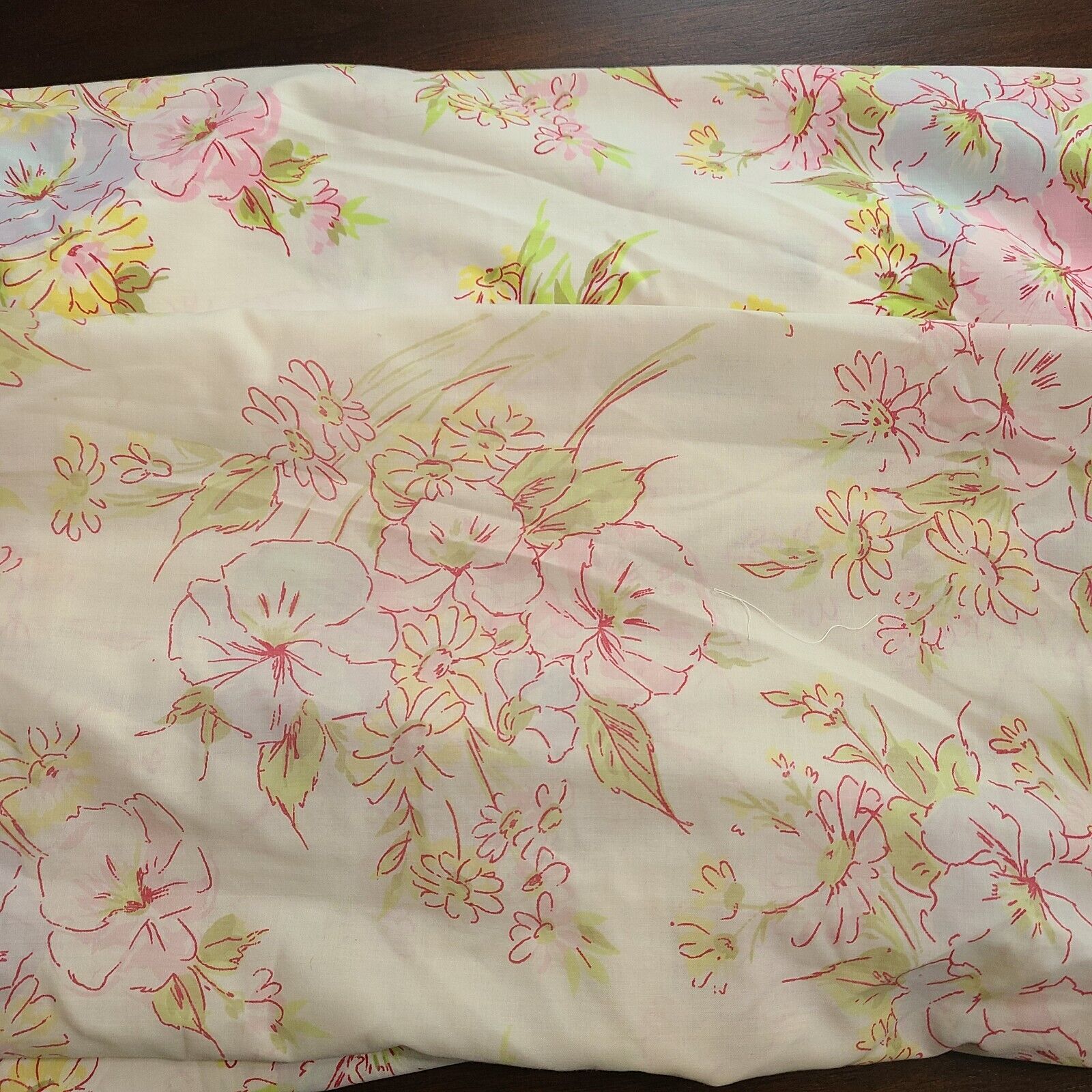 Vintage Cream Floral Double Size Sheet Set PEQUOT Combed Cotton Fitted & Flat 