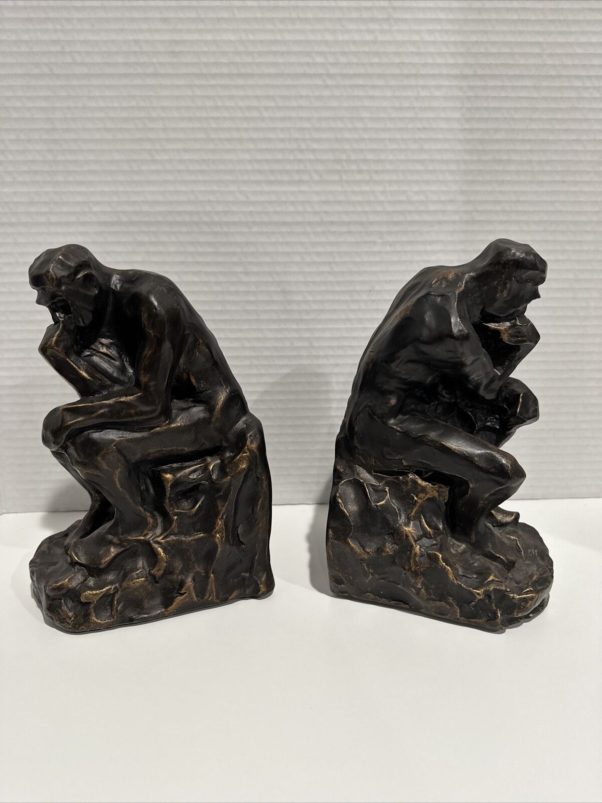 Vintage Set Of Rodin The Thinker Bookends 1999 Barnes And Noble W/free Tote