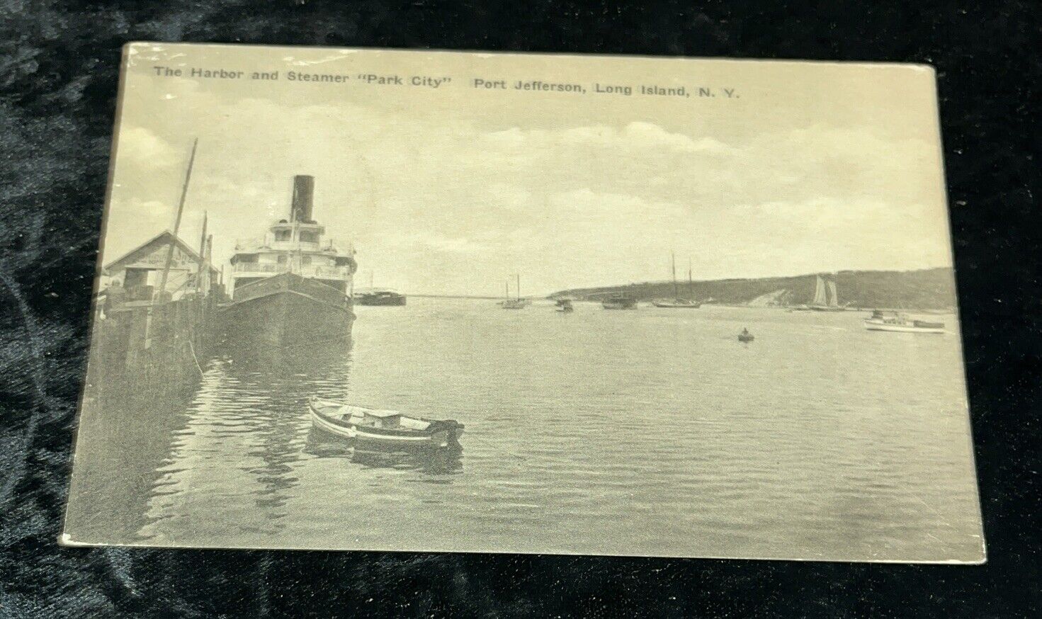 Port Jefferson , LI NY Harbor And Steamer “ Park City” 1930s Postcard 