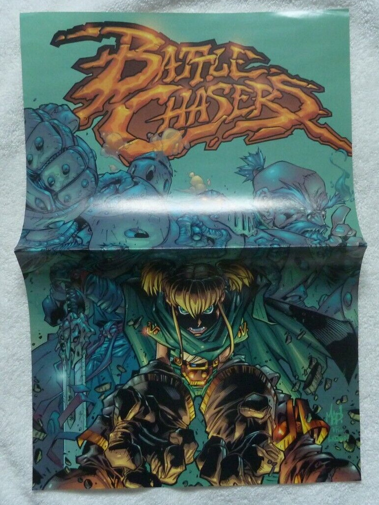 Battle Chasers 1997 original promo poster with free Cliffhanger #0 and sticker