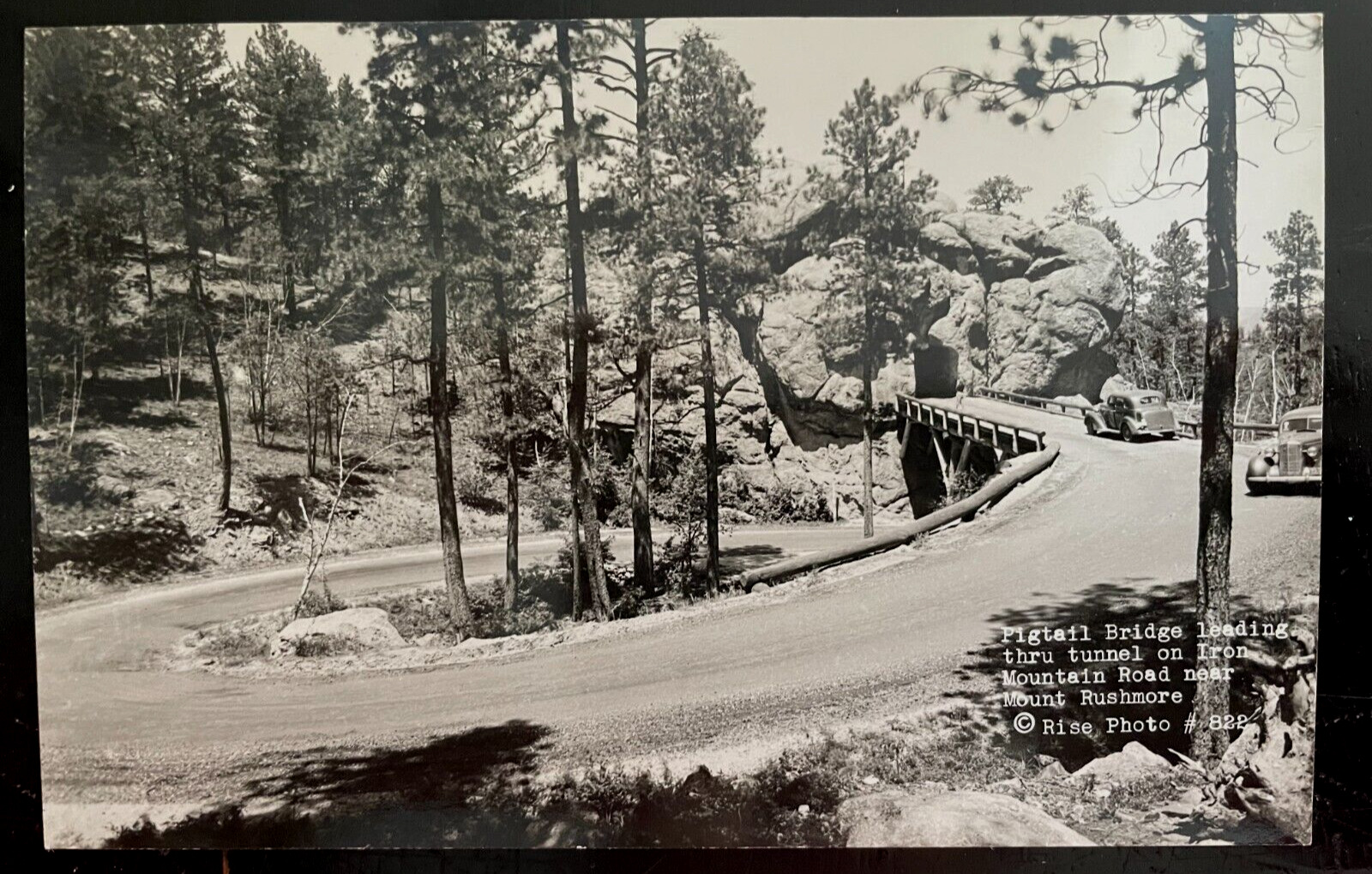 Vintage Postcard 1930-45 Pigtail Bridge, Iron Mountain Rd., Mt. Rushmore, SD