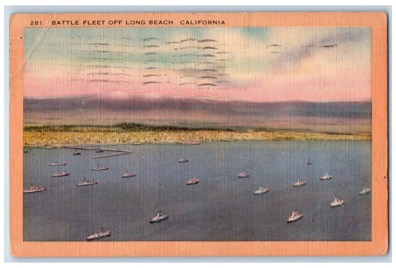 1949 Battle Fleet Off Long Beach Military Navy Battleships CA Posted Postcard