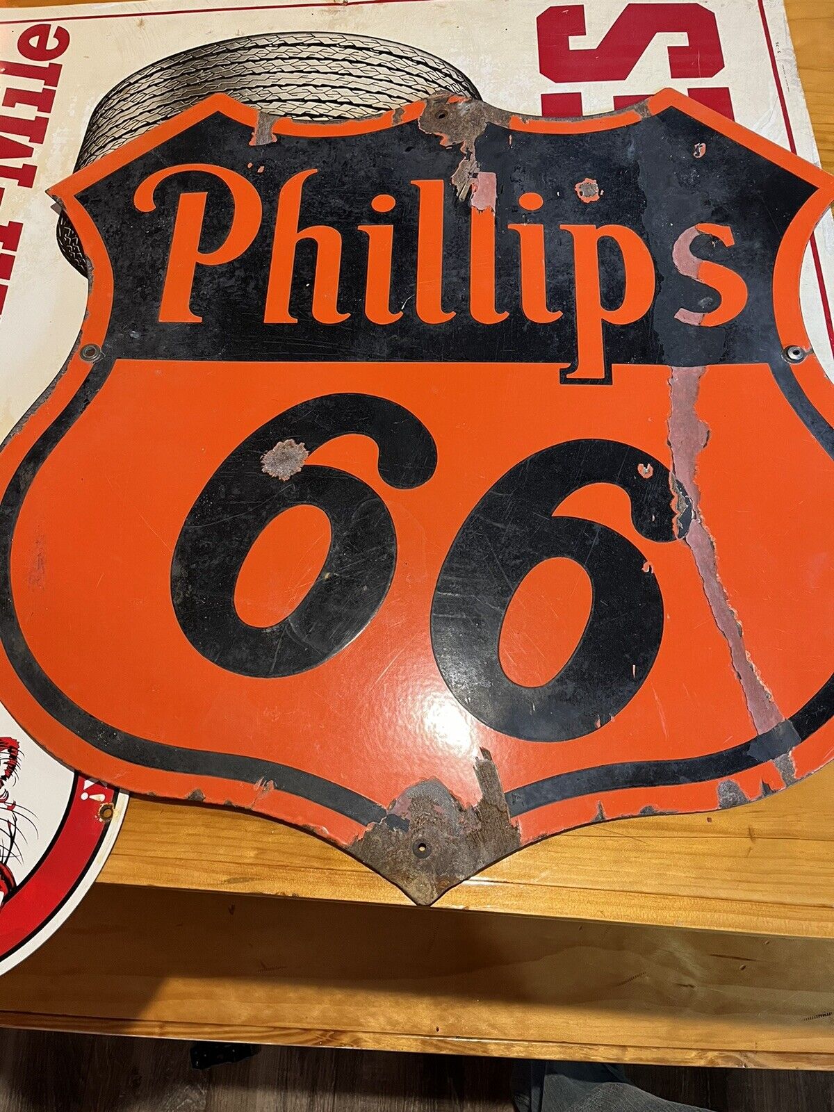Vintage 30 inch Porcelain Phillips 66 Oil Gas Gasoline Sign 2 sided