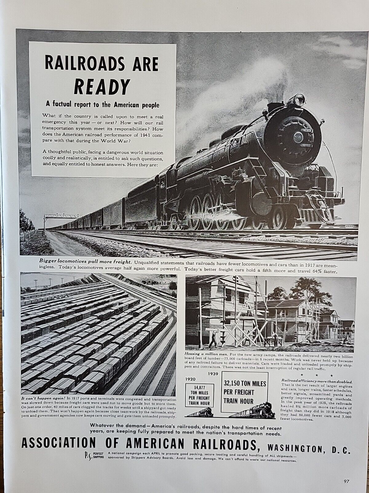 1941 Print Advertising Association Of American Railroads Locomotive Life Mag B&W