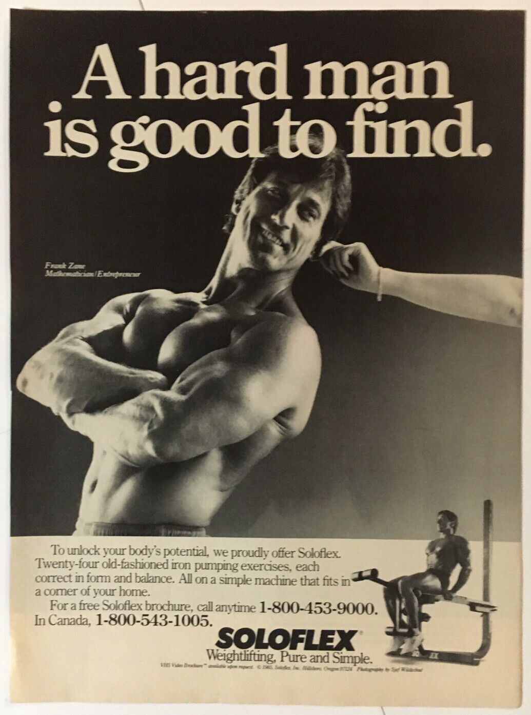 Frank Zane Soloflex A Hard Man Is Good To Find 1985 Vintage Print Ad 8x11 Inches