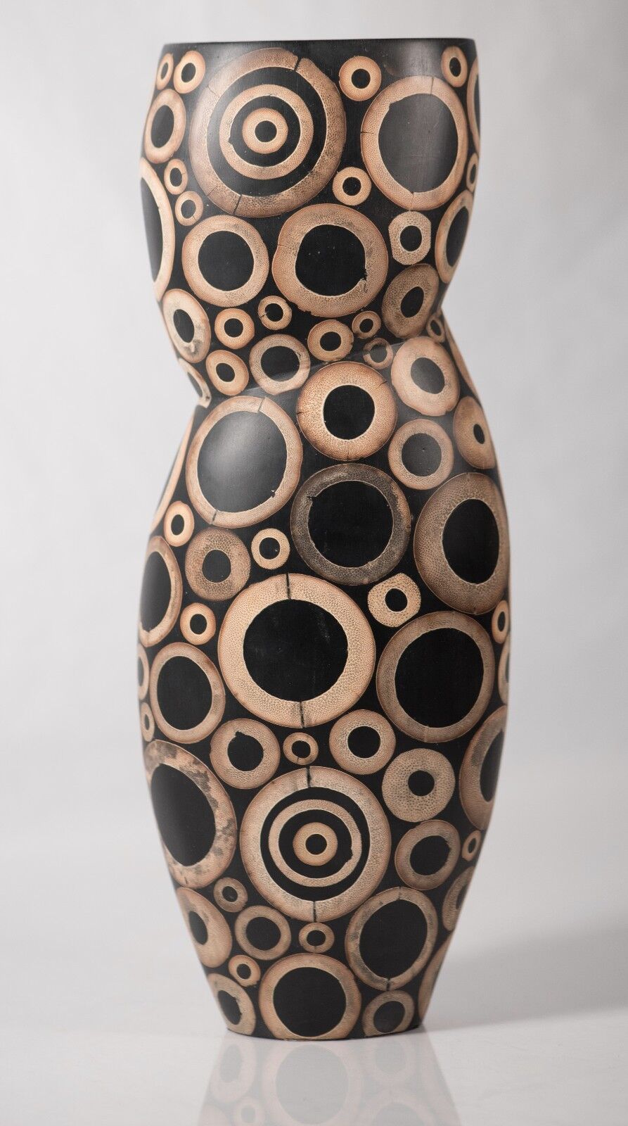 R & Y Augousti Inlaid Bamboo Art Vase, Tall 13 Inches, Beautiful & RARE