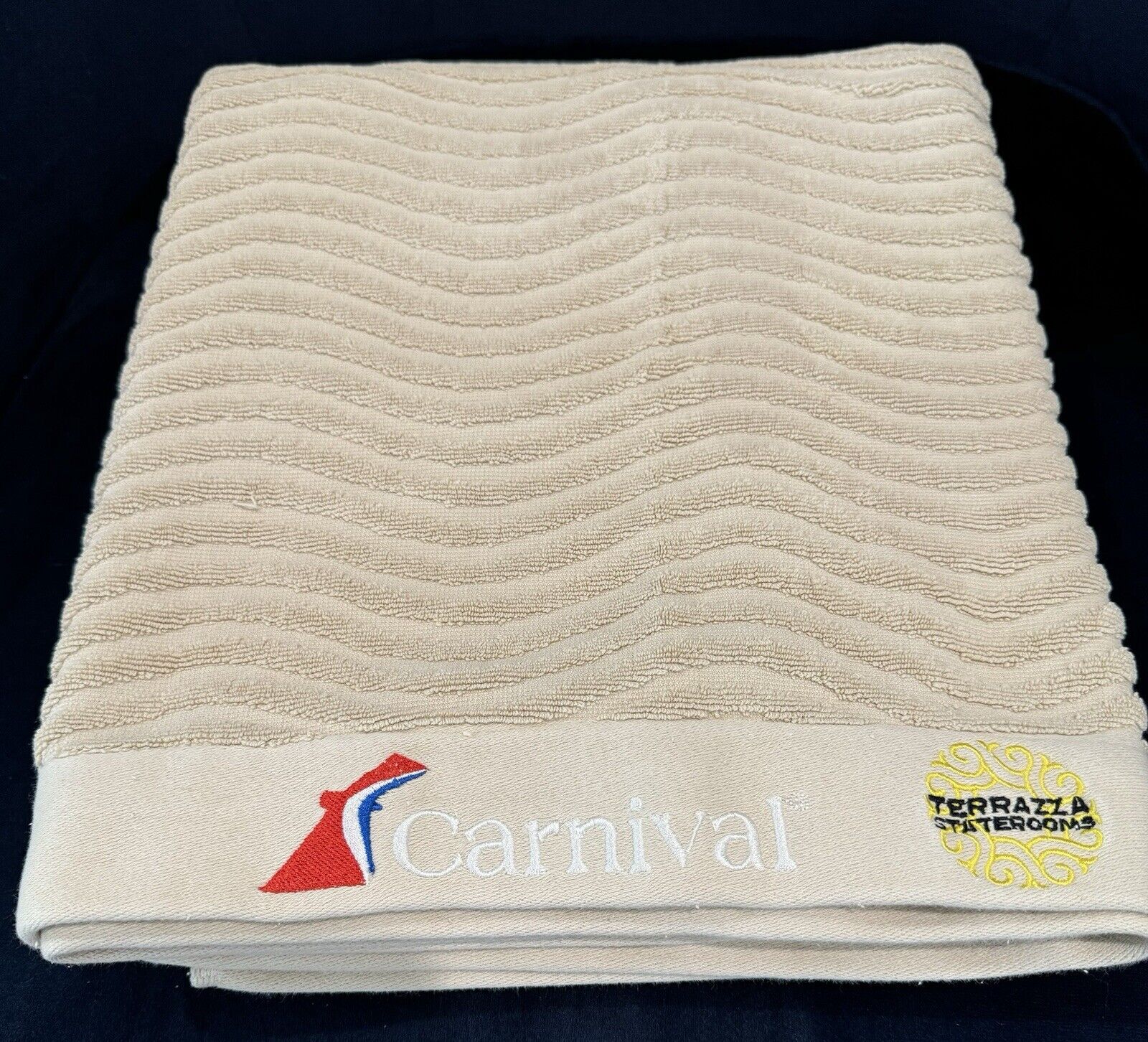 CARNIVAL CRUISE SHIP - RARE Tan Beach Towel with Terrazza Logo 64