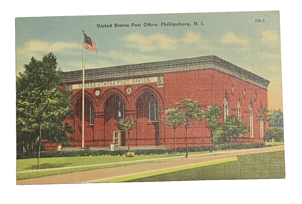 United States Post Office Phillipsburgh, N.J. - Vintage Linen Postcard, Unposted