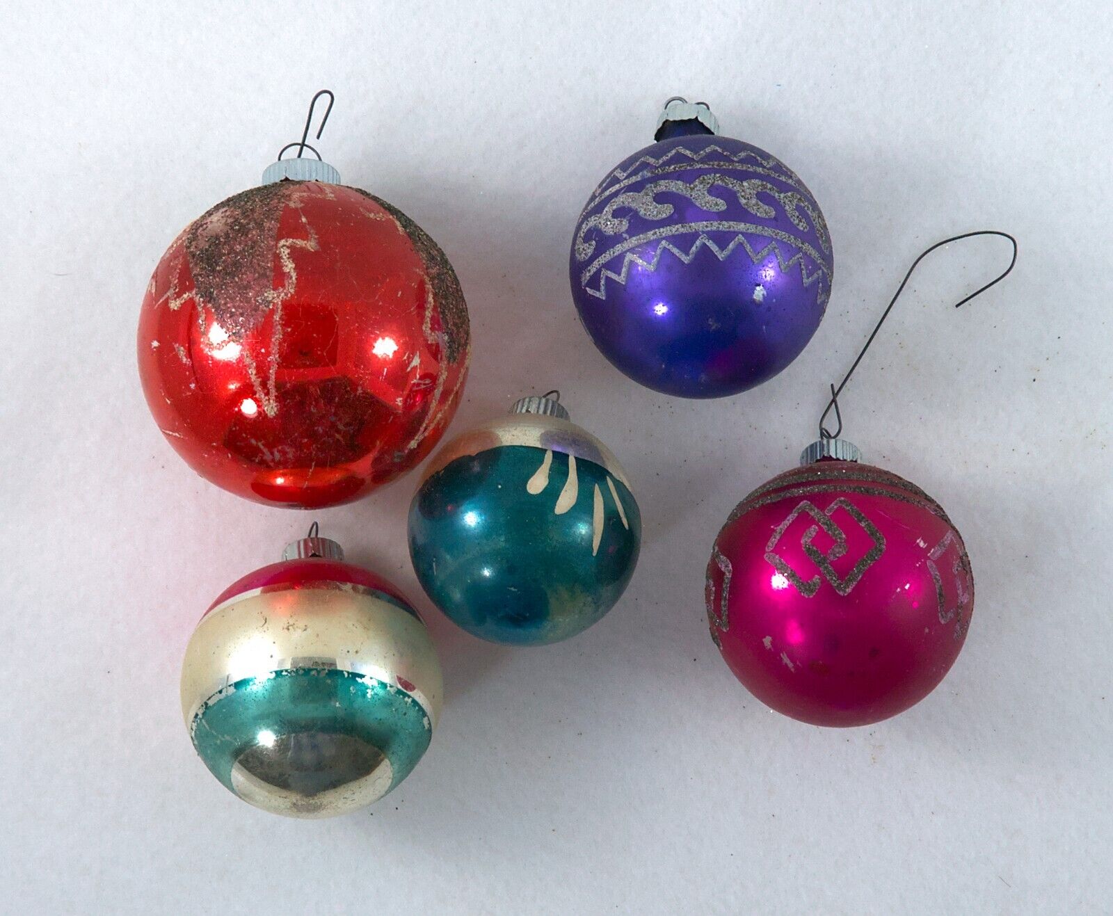 Christmas Ornaments Shiny Brite Glass Vintage Lot Of 5
