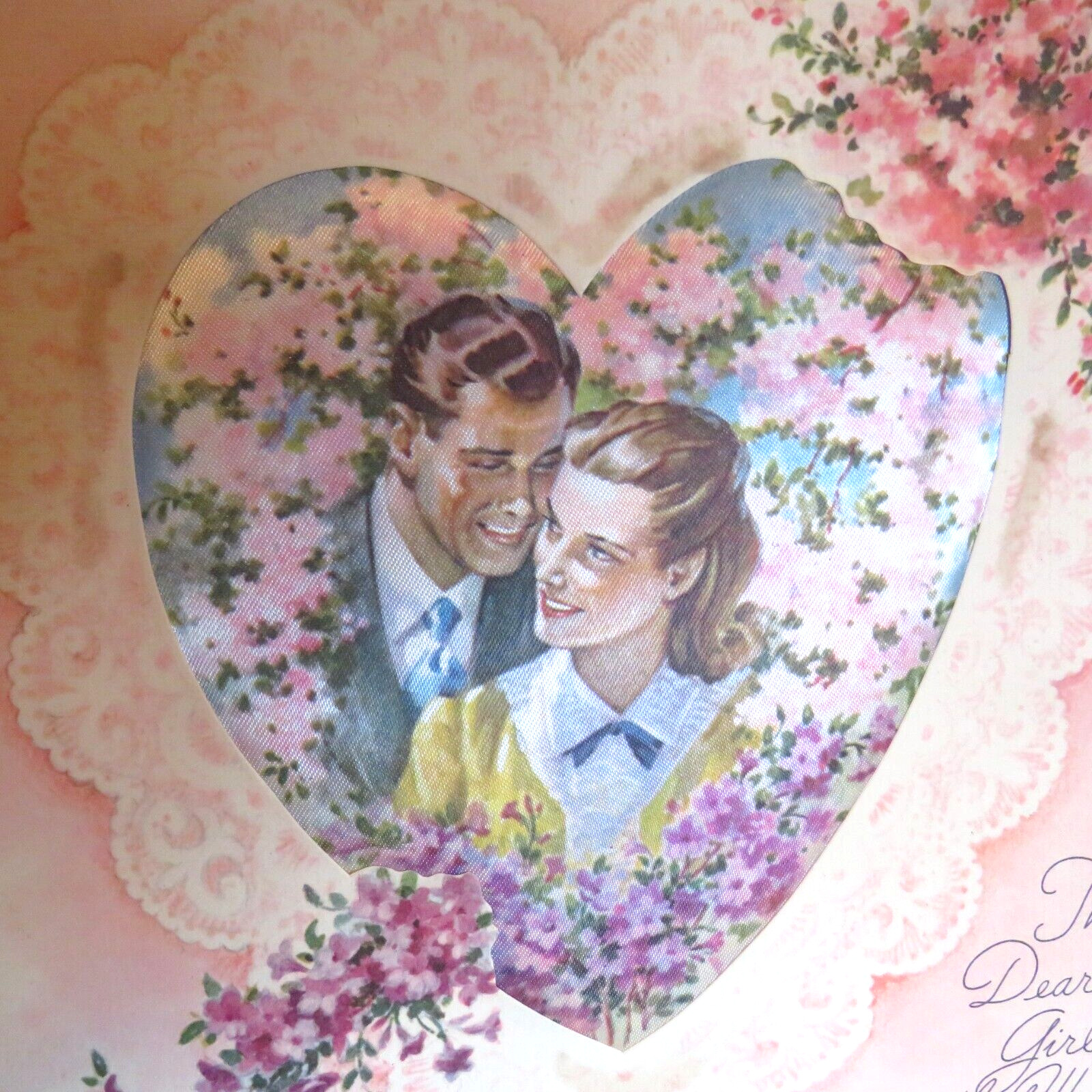Vintage 1949 Valentine\'s Card Large Wife Fabric Heart on Paper Boxed Rust Craft