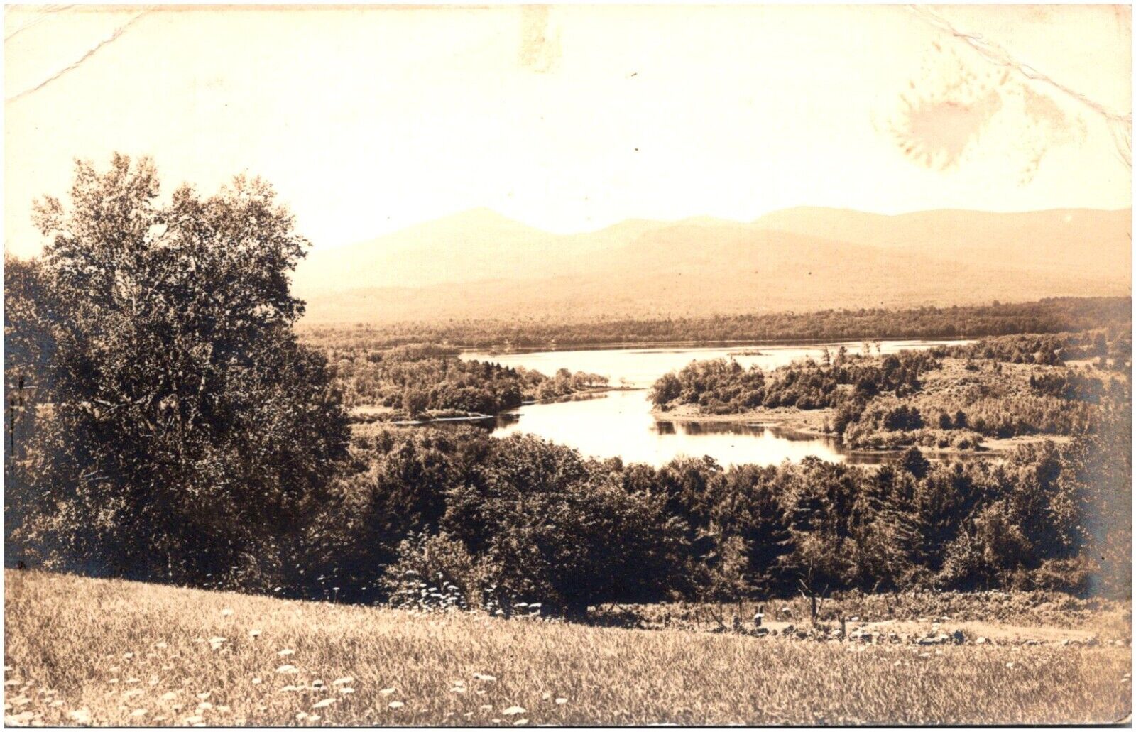 Lower Bay from Hatch Hill Lovell Maine ME Scenic Photo 1940s RPPC Postcard