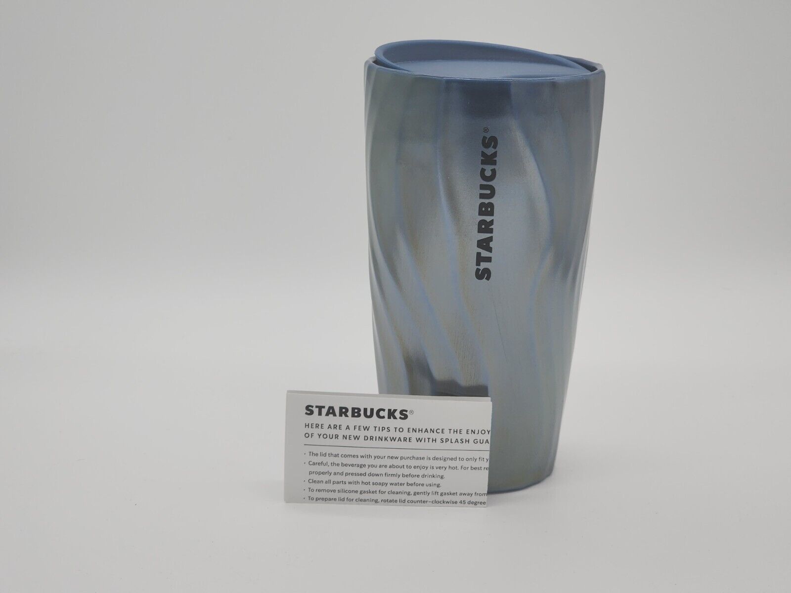 STARBUCKS Iridescent Blue Wave Ceramic Tumbler Mug with Lid 12 fl oz 2021 (GG)
