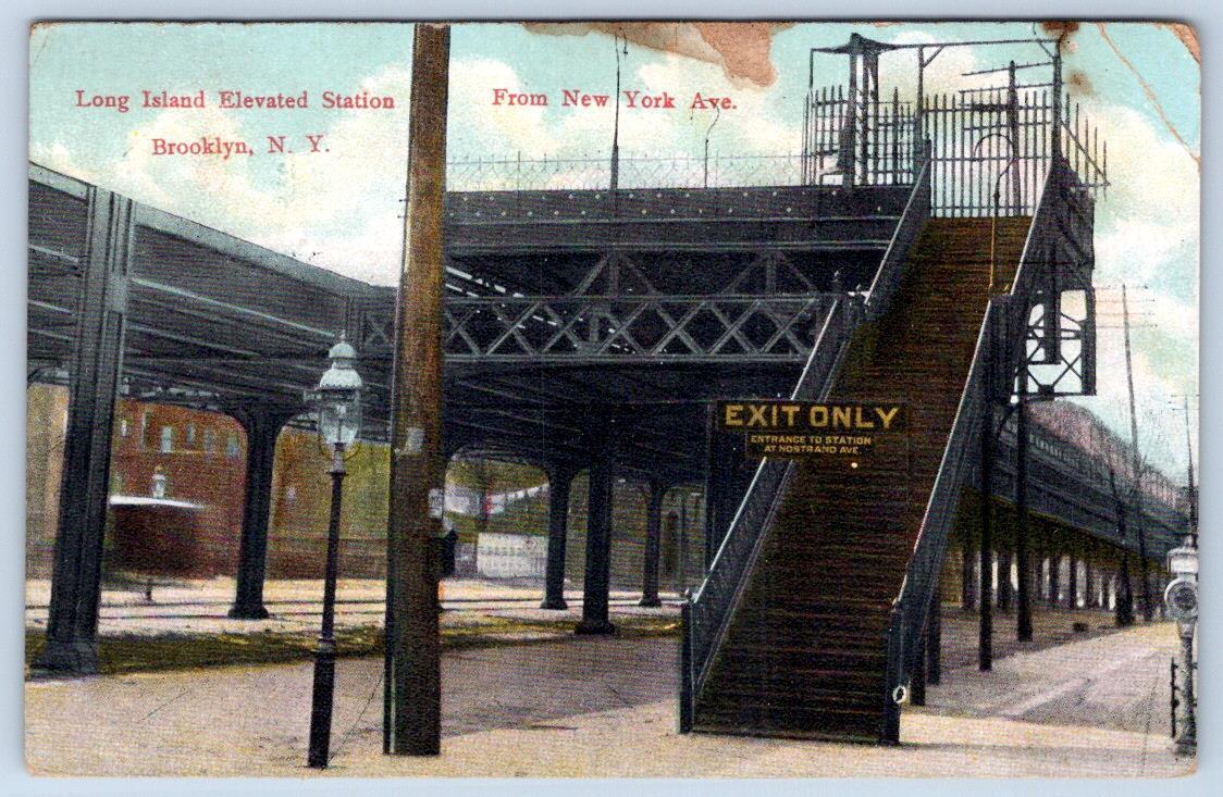 1910\'s LONG ISLAND ELEVATED STATION BROOKLYN NEW YORK CITY ANTIQUE POSTCARD