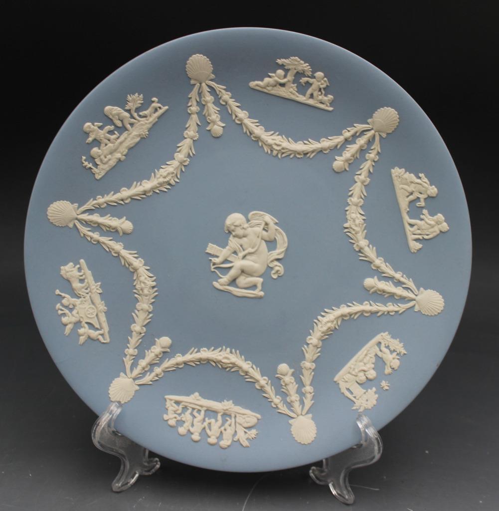Wedgwood England Blue Neo Classical Decorative Plate w/ Cupid & Shells