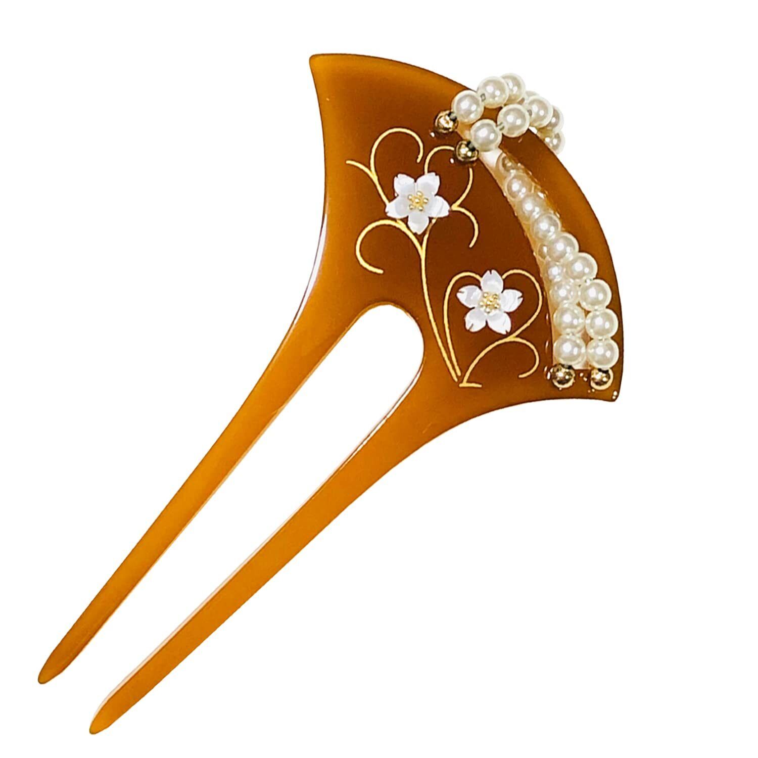 NEW Kanzashi Japanese Hair Ornament Accessory Amber & White Color from Japan