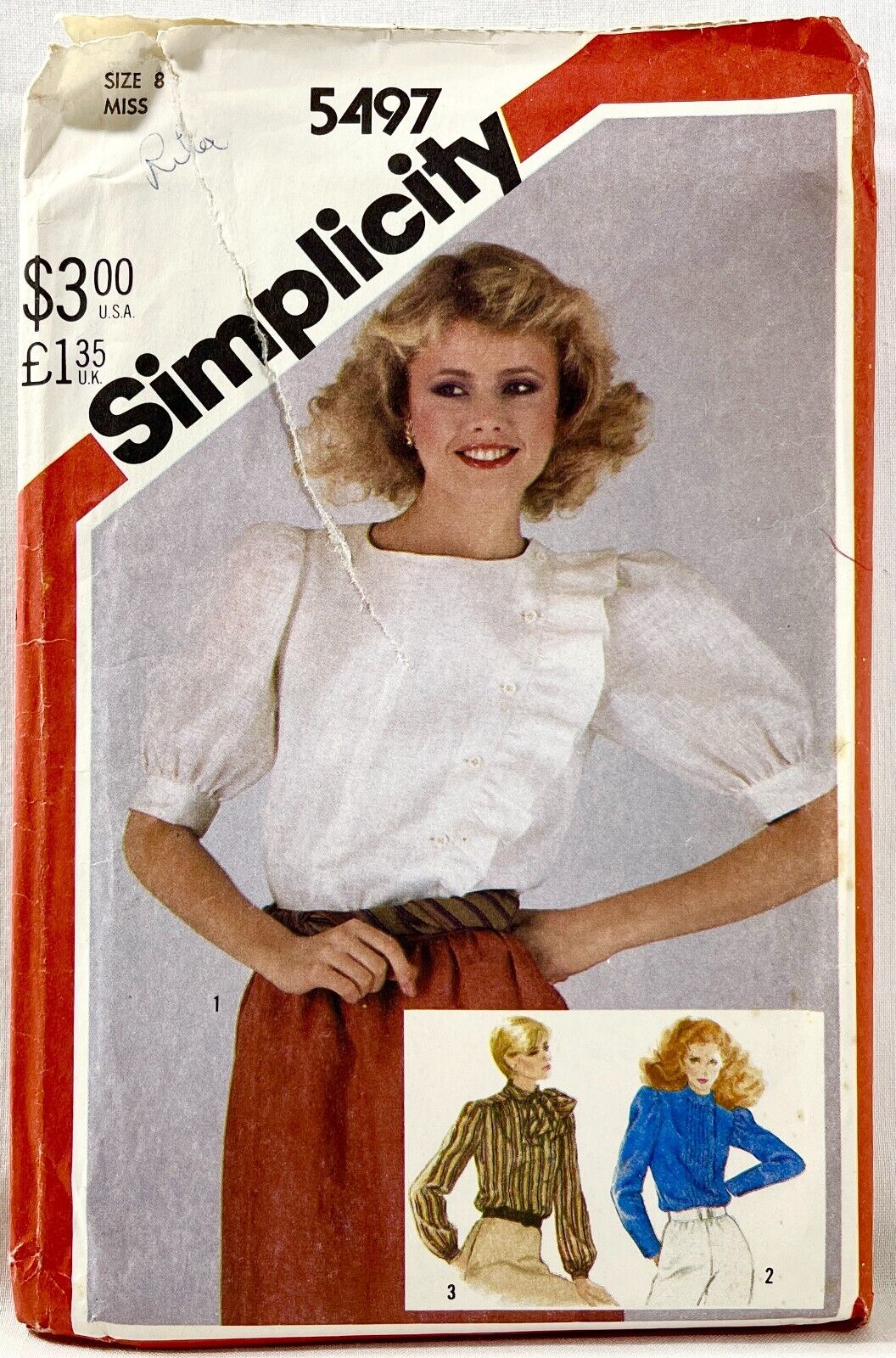 1982 Simplicity Sewing Pattern 5497 Womens Asymmetrical Blouses 3 Styles 8 13736