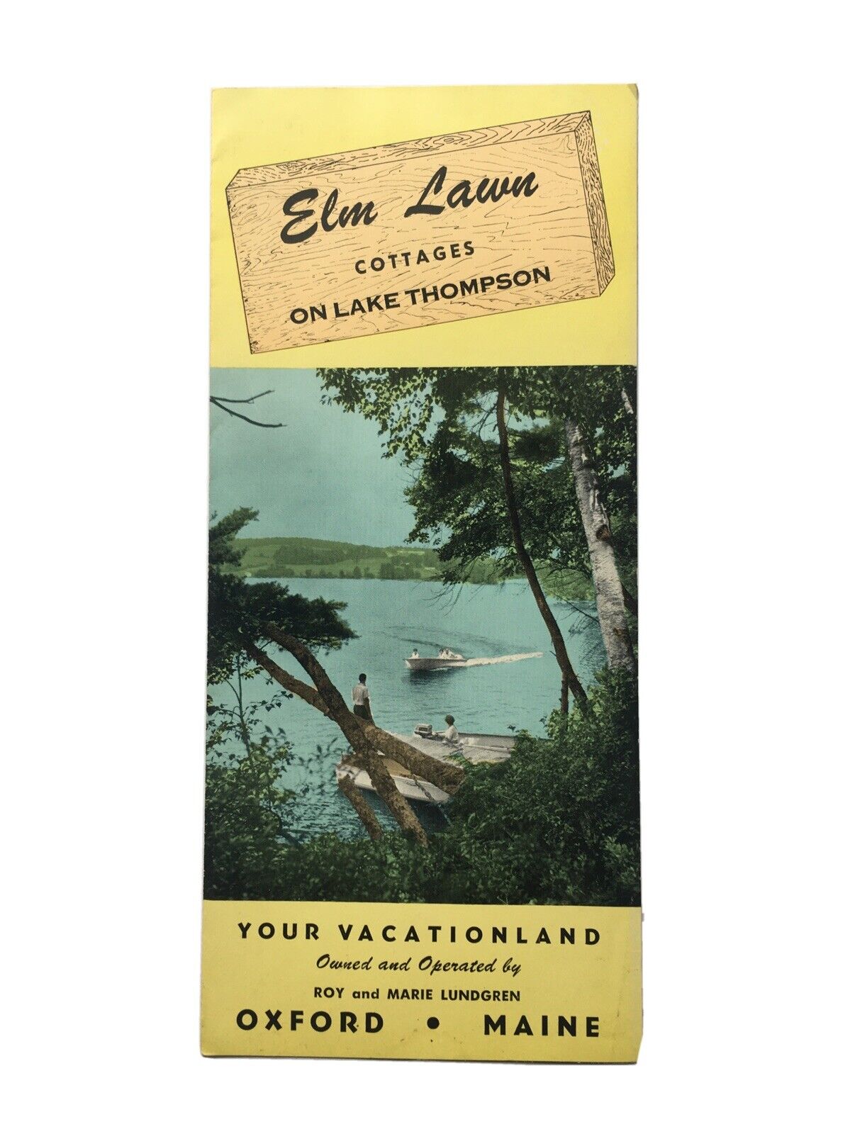 Vintage Elm Lawn Cottages Lake Thompson Oxford Maine Travel Brochure