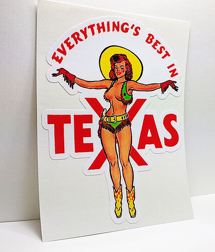 Texas Cowgirl Pinup Vintage Style Travel Decal / Vinyl Sticker, Luggage Label