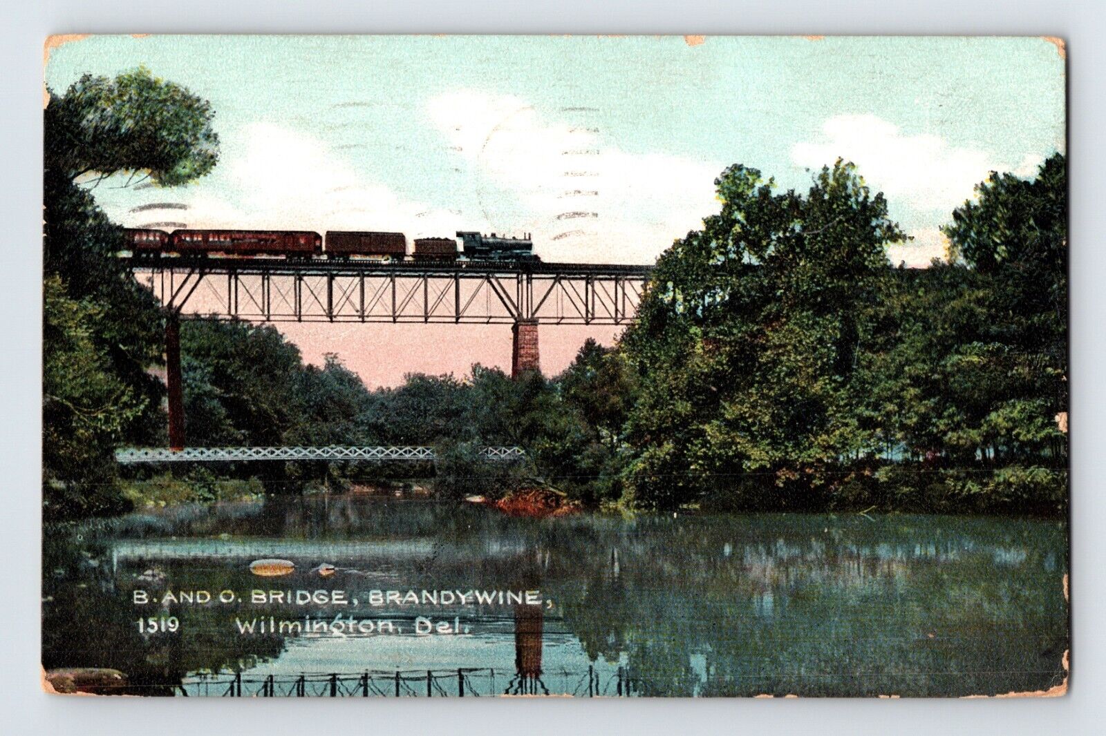 Postcard Delaware Wilmington DE B&O Railroad Train Bridge Brandywine 1909 Posted
