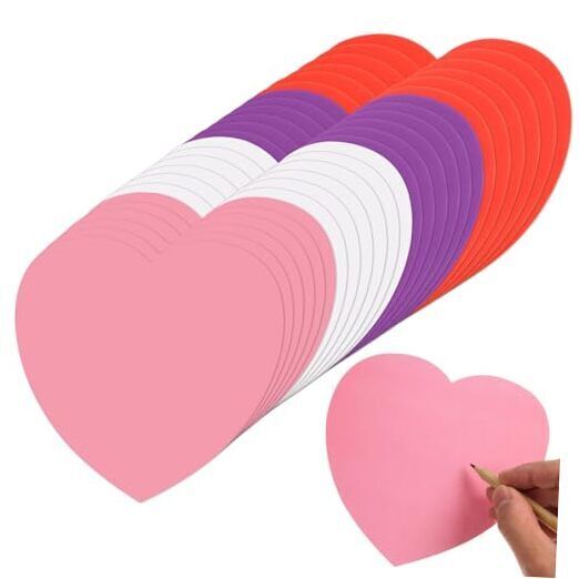 72 Pcs Valentine’s Day Heart Cutouts Large Red Pink White Purple Paper 4 Color